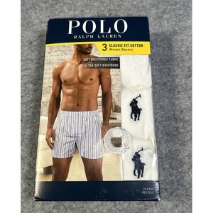 Polo Ralph Lauren Men's 3 Pack Classic Fit Cotton Woven Boxers Size Small White